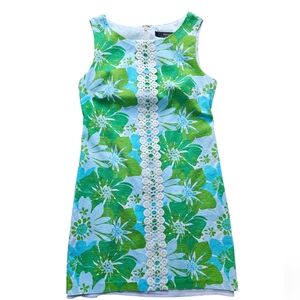 Kensie Green/Blue Floral Sleevele Embroidered Front Detailed Short Dress. Size 6